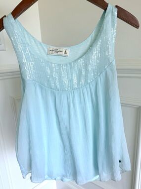 Abercrombie & Fitch Women’s Tank Top light Blue Sequin Yoke Sleeveless Size M